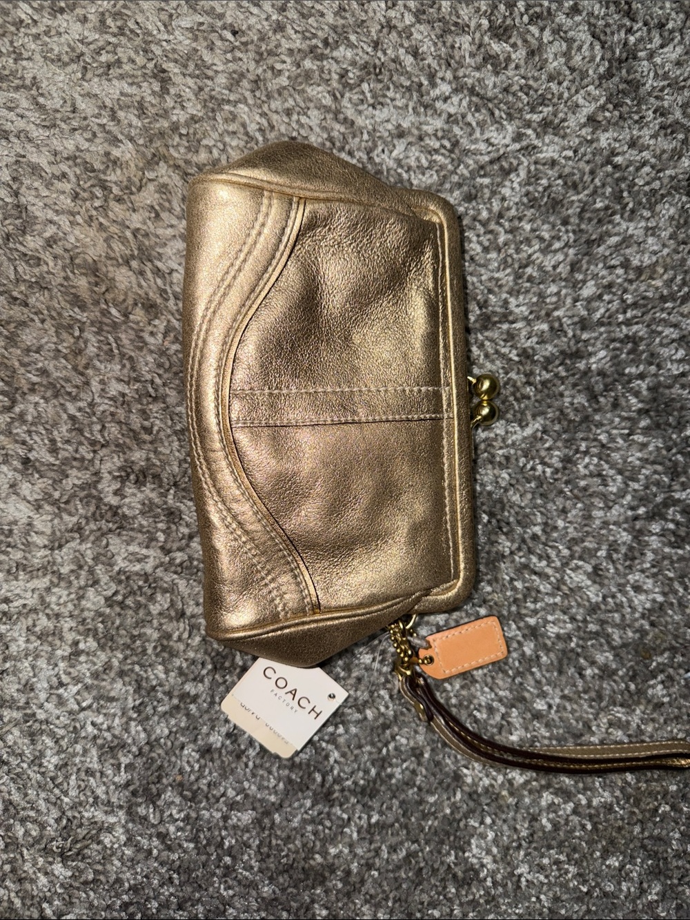 Coach Metallic Bronze Leather Wristlet Clutch